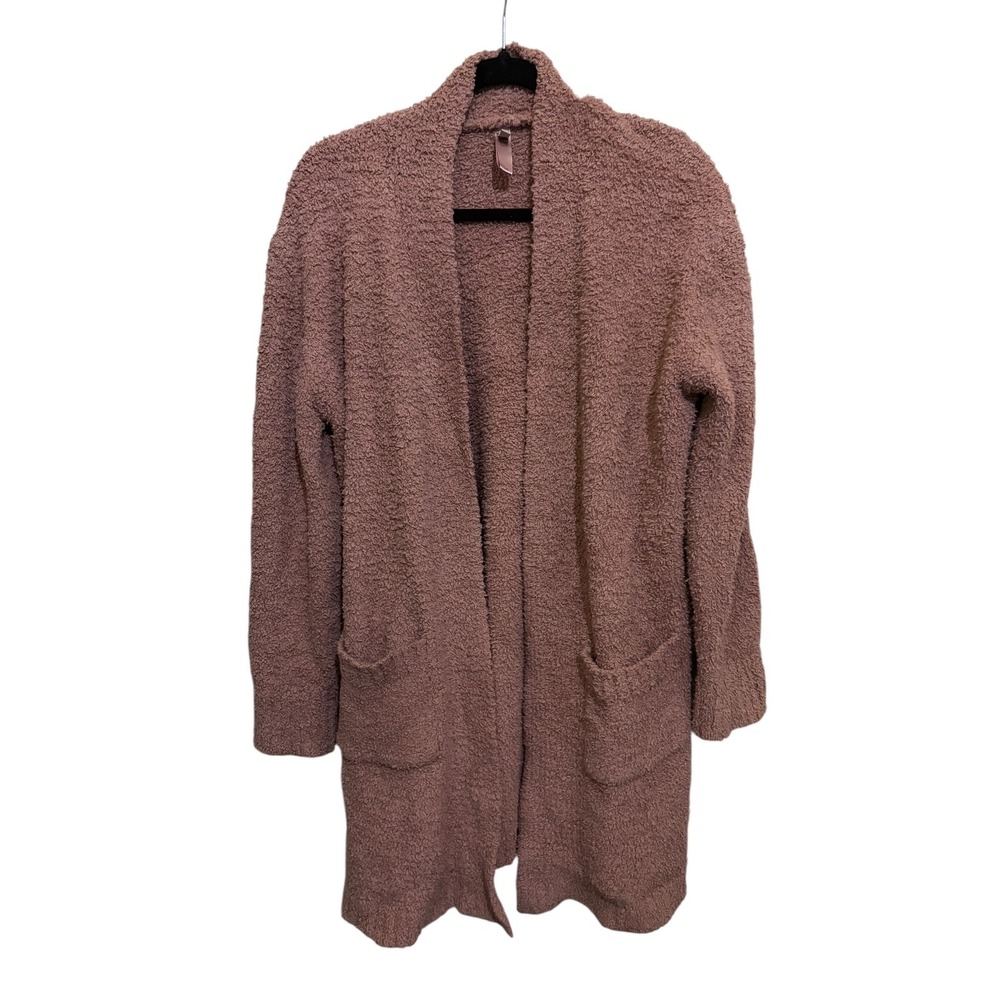 SKIMS Cozy Knit Cardigan Robe L/XL Rose Clay Pink Fuzzy Boucle Pockets Cabincore - Picture 2 of 6